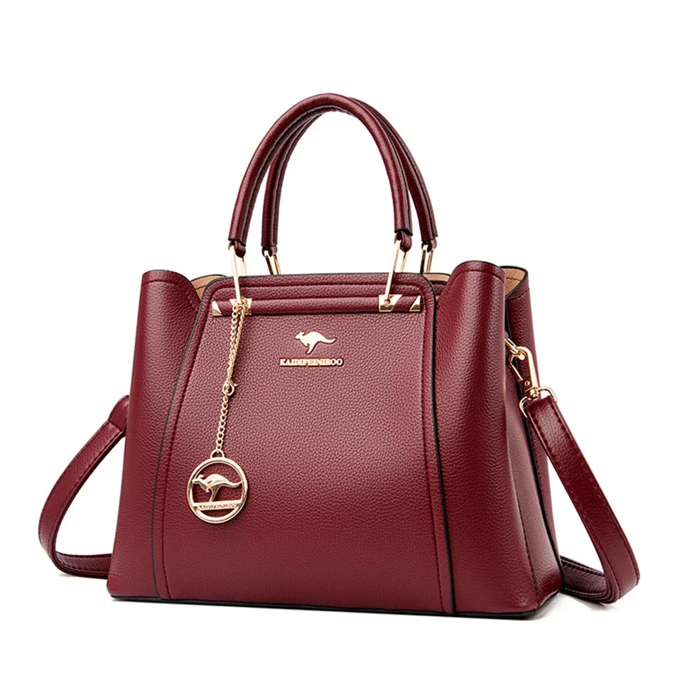 Luxury Leather Handbag – Versatile 3-Layer Tote & Crossbody