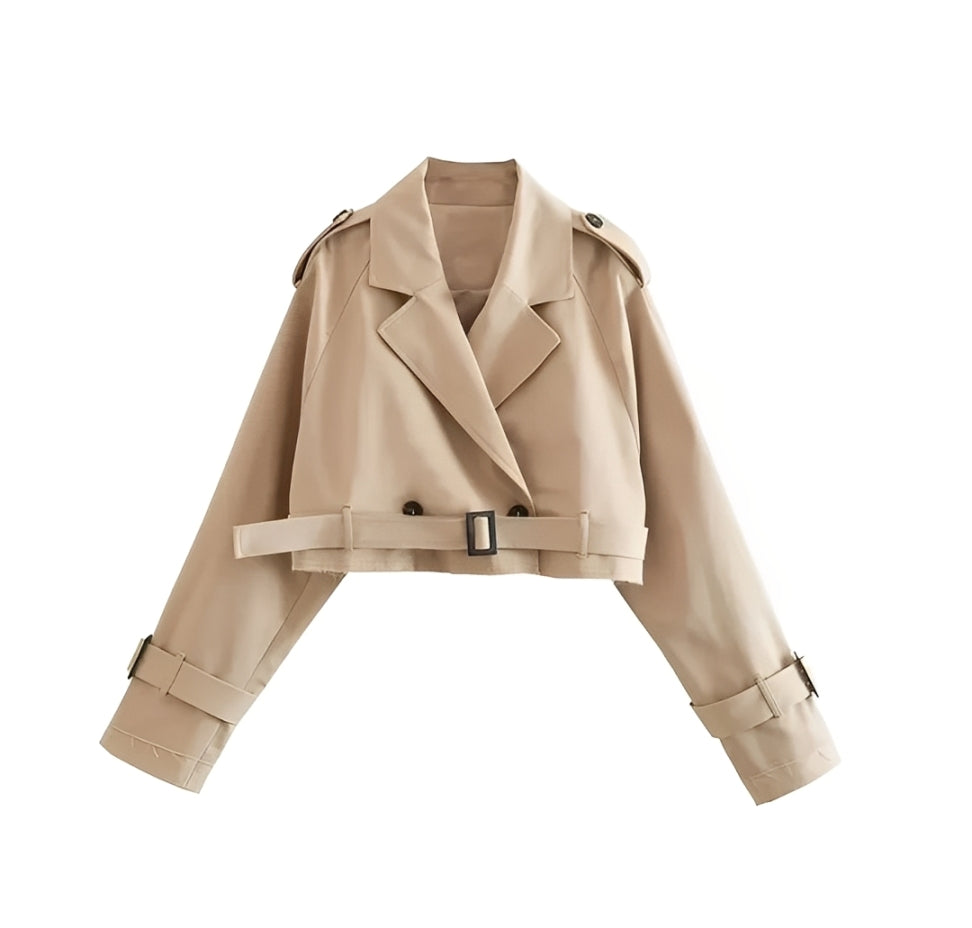 Cropped Belted Trench Jacket