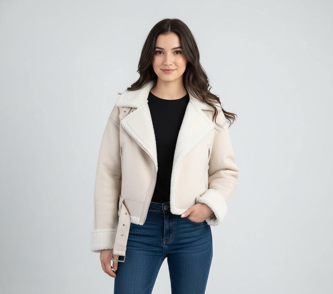 Faux Lamb Fur Motorcycle Jacket – Warm Winter Short Coat