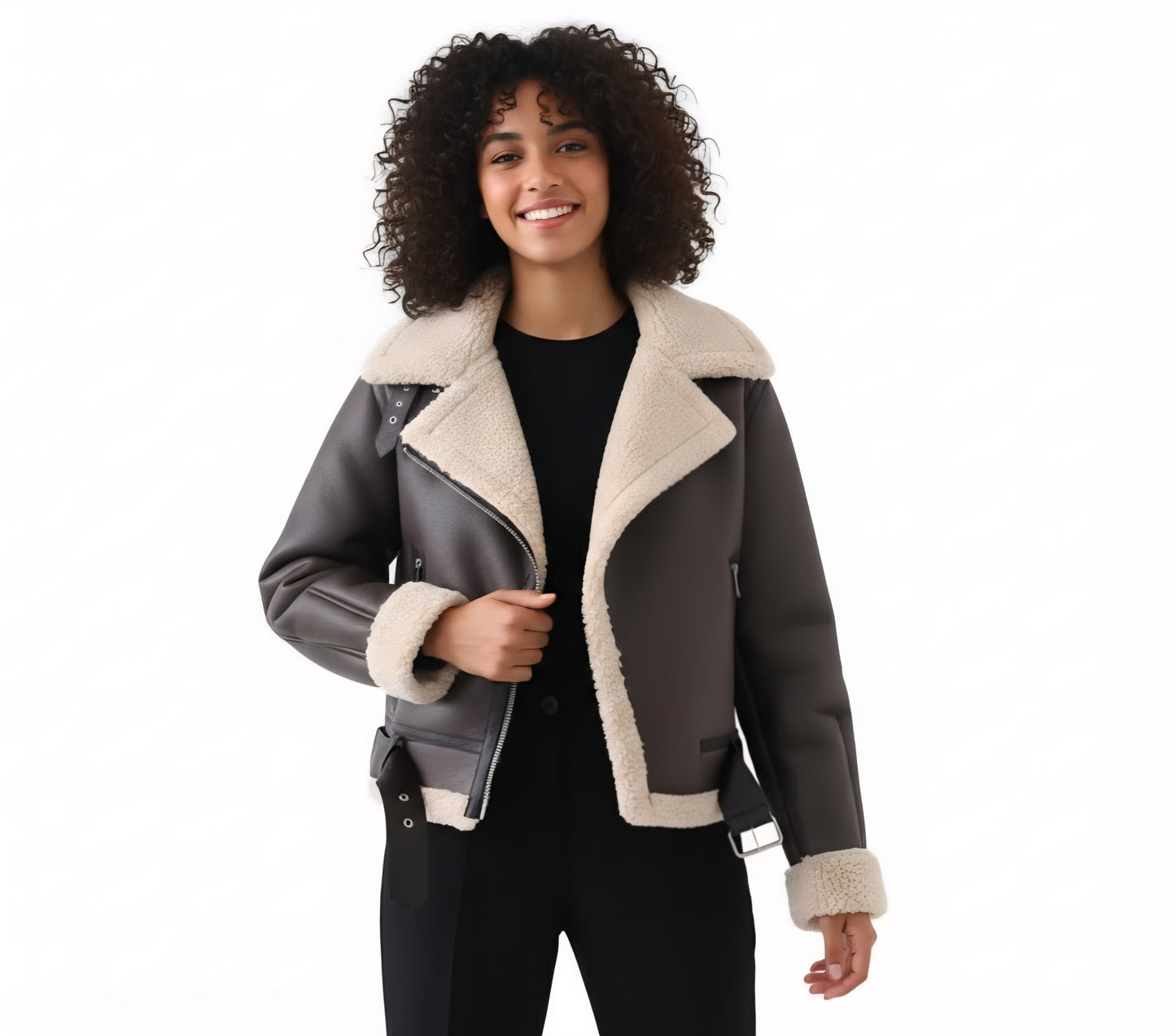 Faux Lamb Fur Motorcycle Jacket – Warm Winter Short Coat