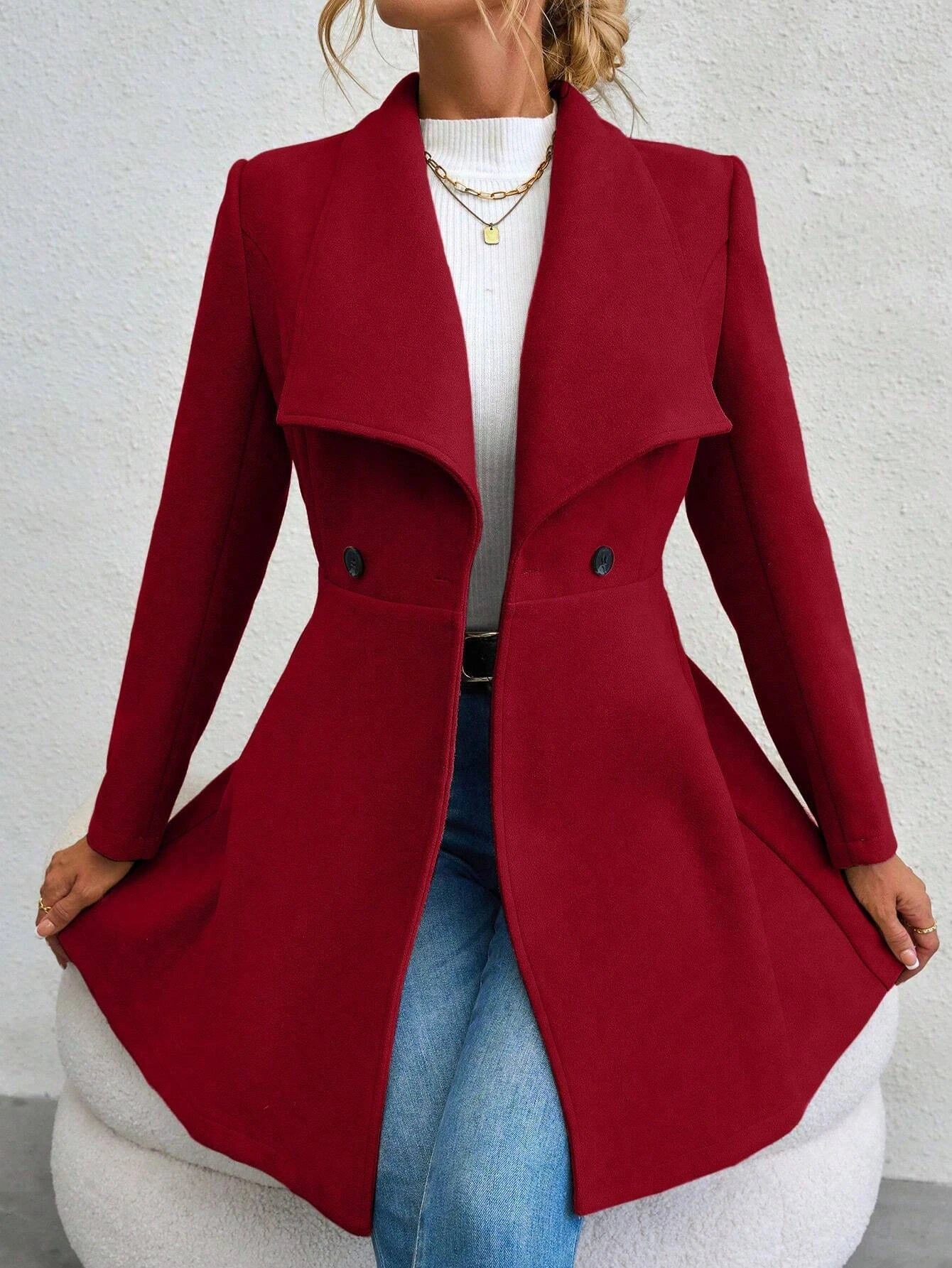 Mia Muse Women's Red Winter Button Coat