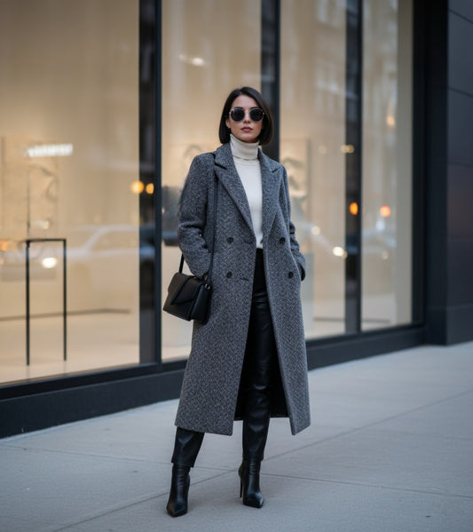 Long Slim Wool Coat – Timeless Double-Breasted Elegance