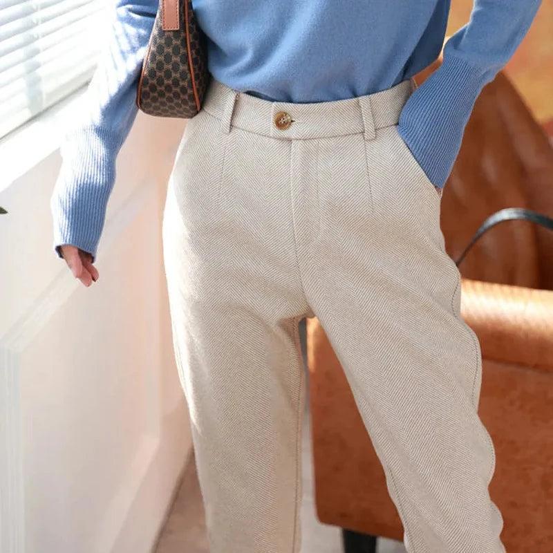 High-Waisted Woolen Harem Pants