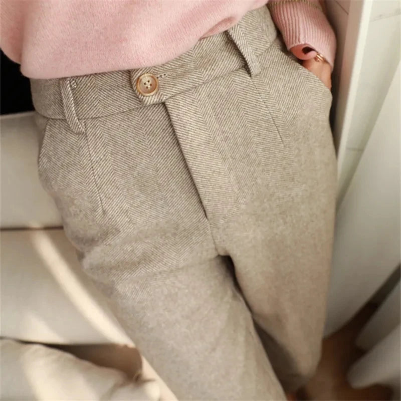 High-Waisted Woolen Harem Pants