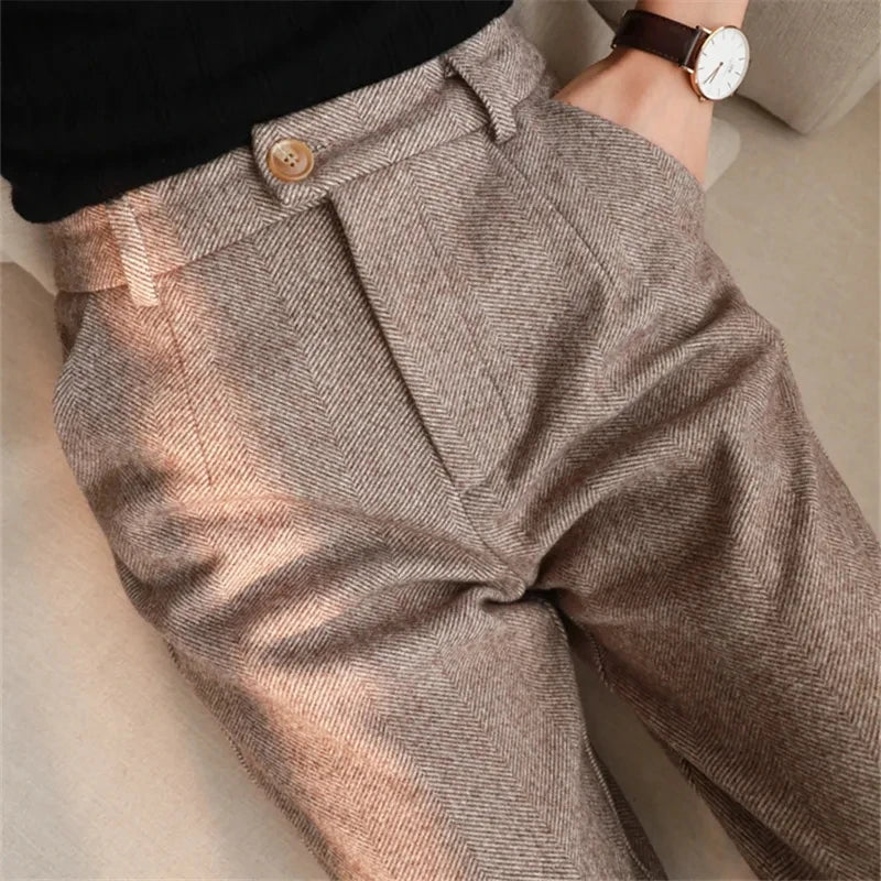 High-Waisted Woolen Harem Pants