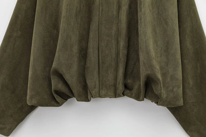 Women’s Brown Green Suede Bomber Jacket