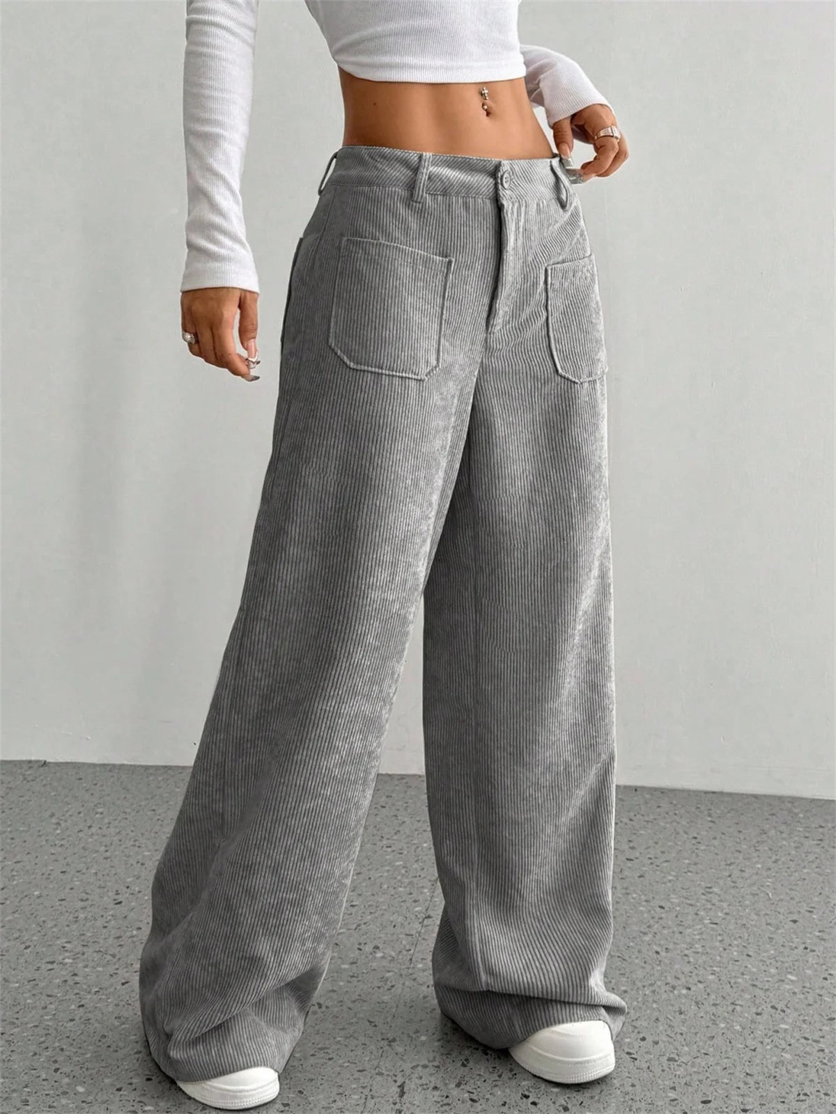 High-Waist Wide-Leg Corduroy Pants
