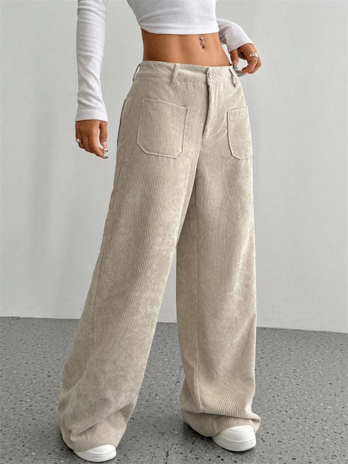 High-Waist Wide-Leg Corduroy Pants