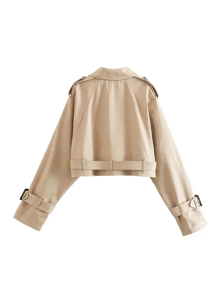 Cropped Belted Trench Jacket