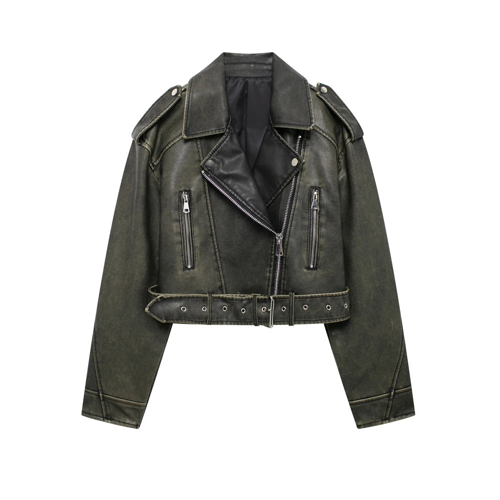 Faux Leather Biker Jacket – Chic Zip-Up Coat