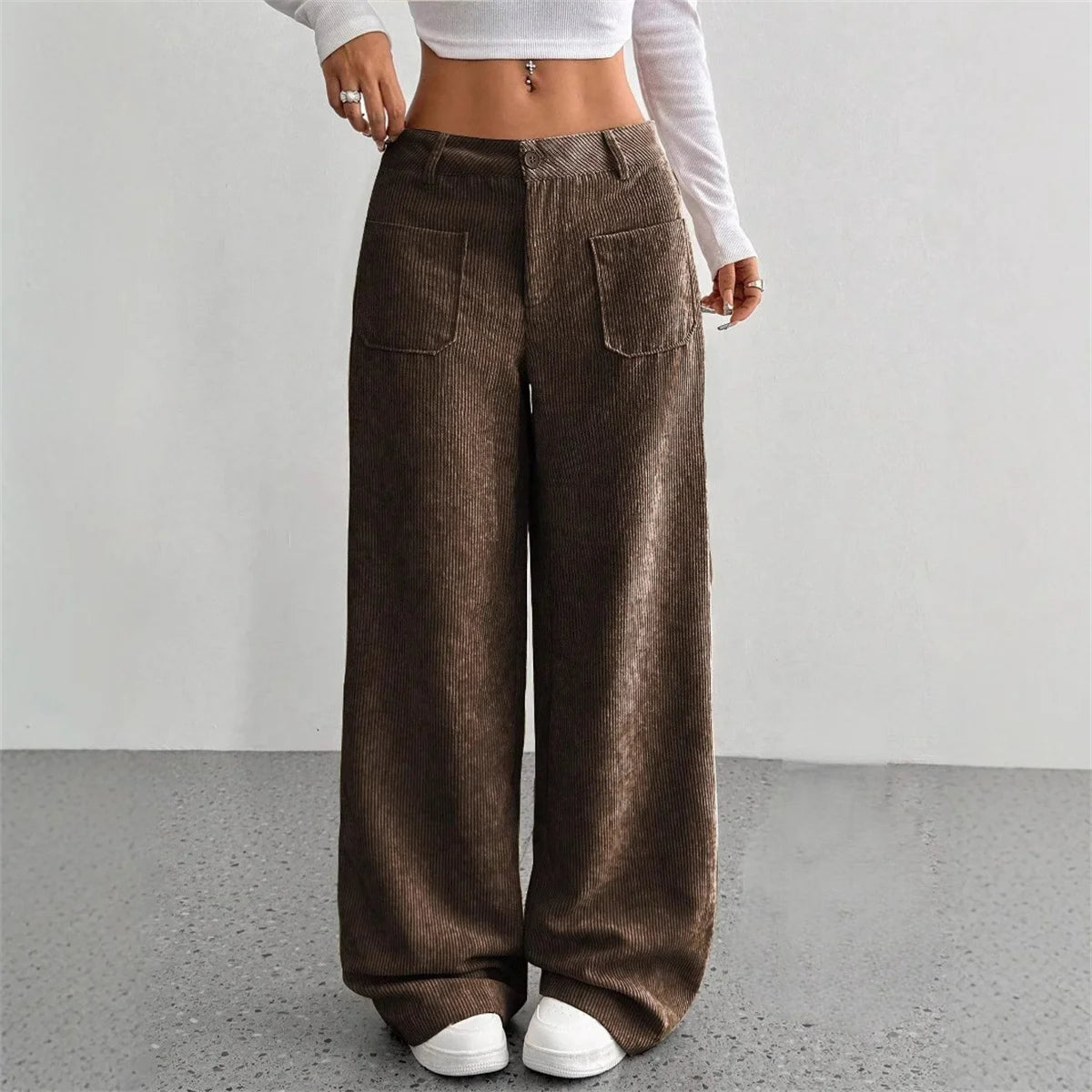 High-Waist Wide-Leg Corduroy Pants