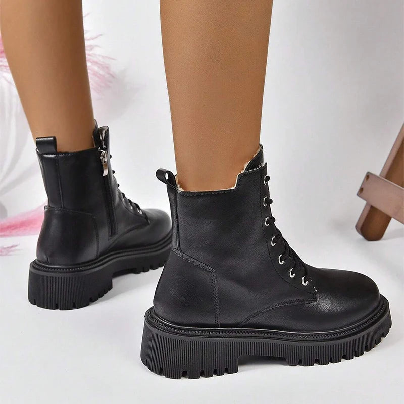 Ankle Motorcycle Boots with Plush Lining