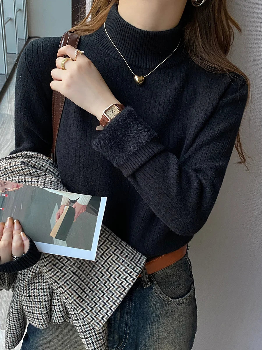 Velvet-Lined Turtleneck Sweater