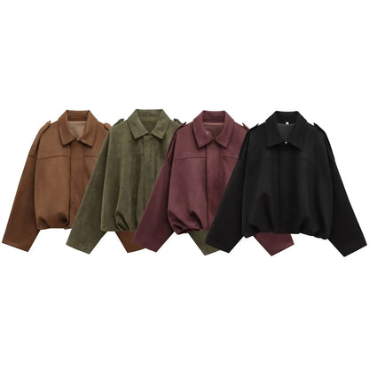 Women’s Brown Green Suede Bomber Jacket