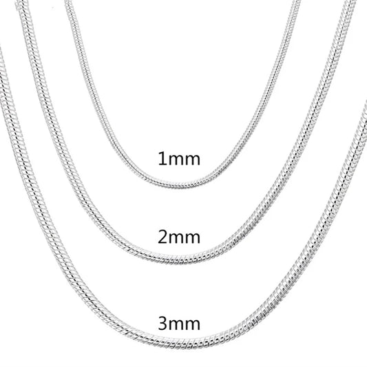 Silver Snake Chain Necklace – Solid Unisex Pendant Chain