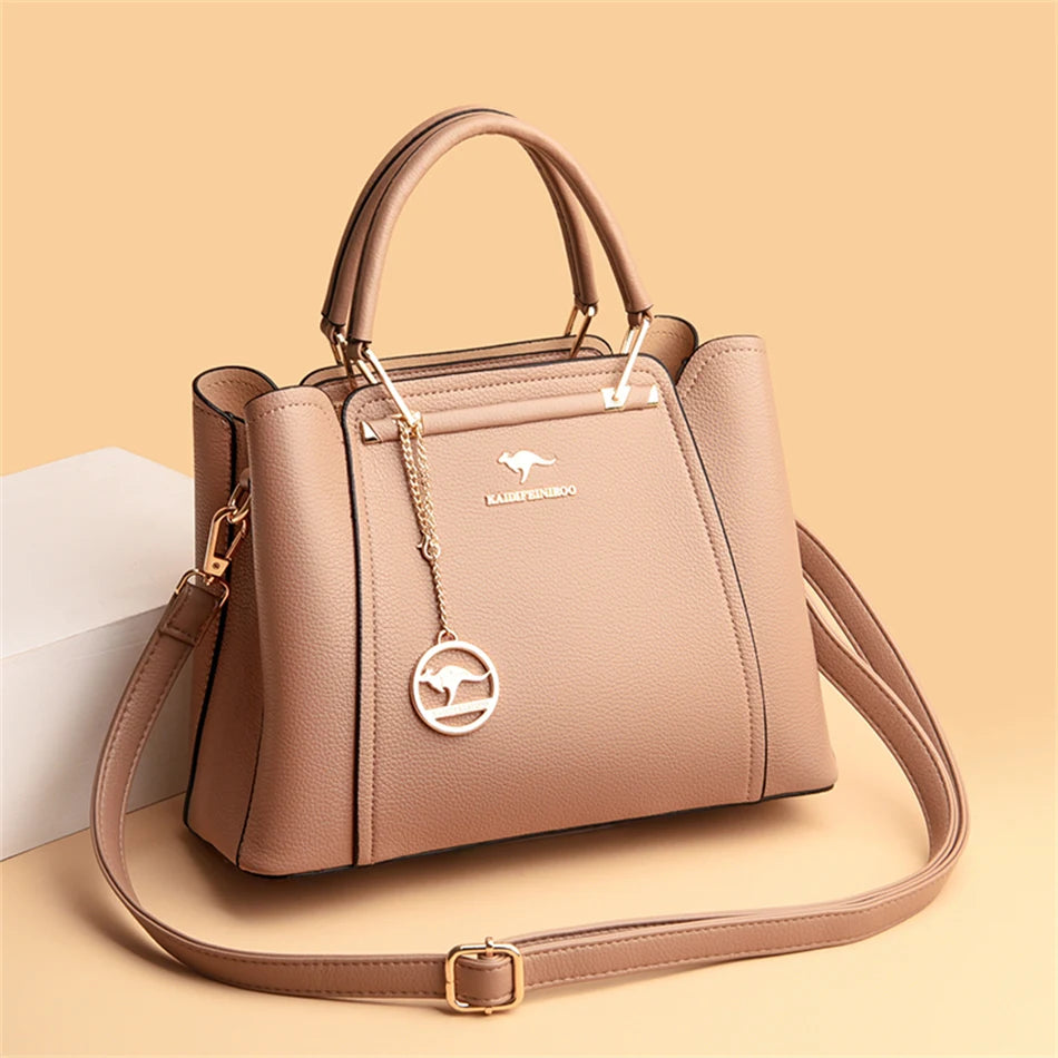 Luxury Leather Handbag – Versatile 3-Layer Tote & Crossbody