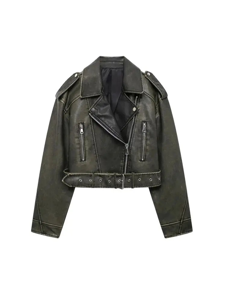 Faux Leather Biker Jacket – Chic Zip-Up Coat