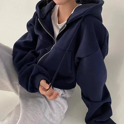 Moletom Cropped Hooded Zip Y2K Harajuku