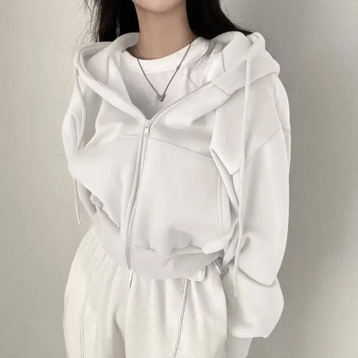 Moletom Cropped Hooded Zip Y2K Harajuku