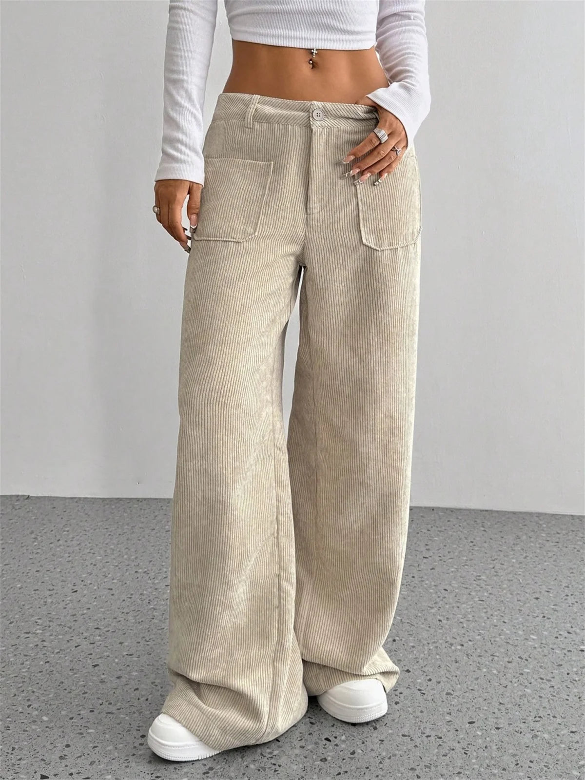 High-Waist Wide-Leg Corduroy Pants