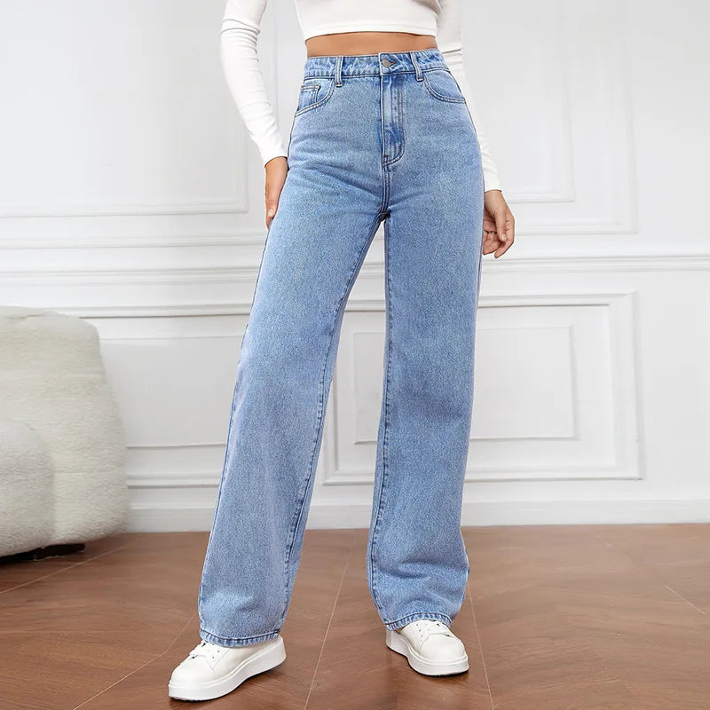 High-Waist Baggy Straight Jeans – Retro Street Style