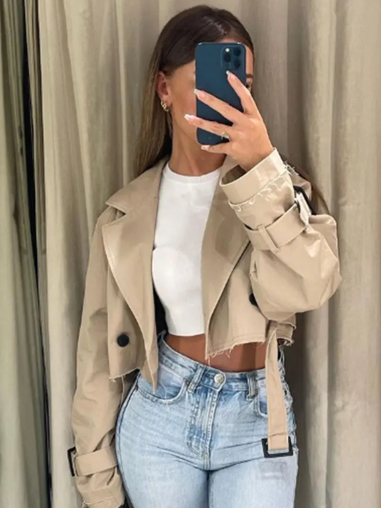 Cropped Belted Trench Jacket