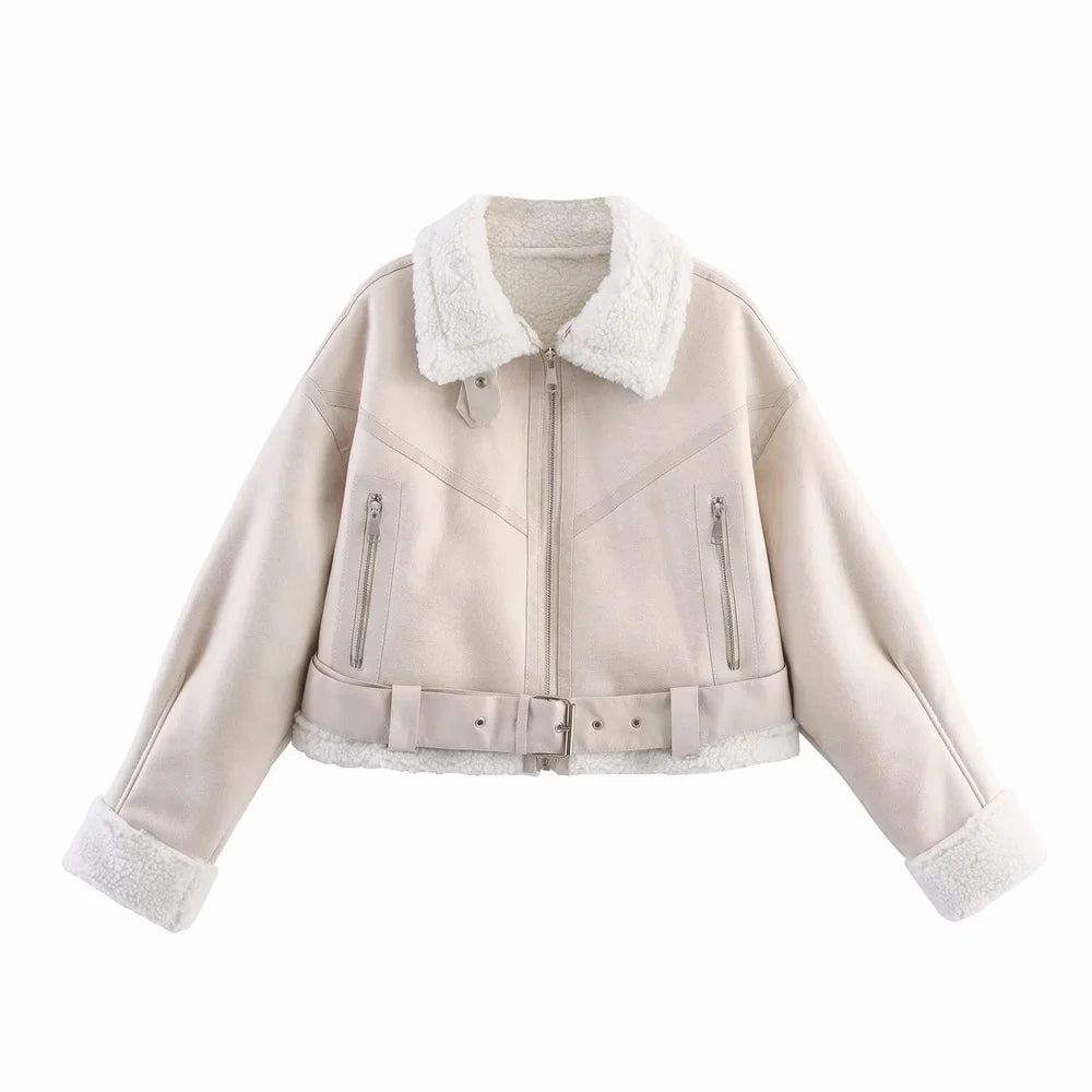 Faux Lamb Fur Motorcycle Jacket – Warm Winter Short Coat