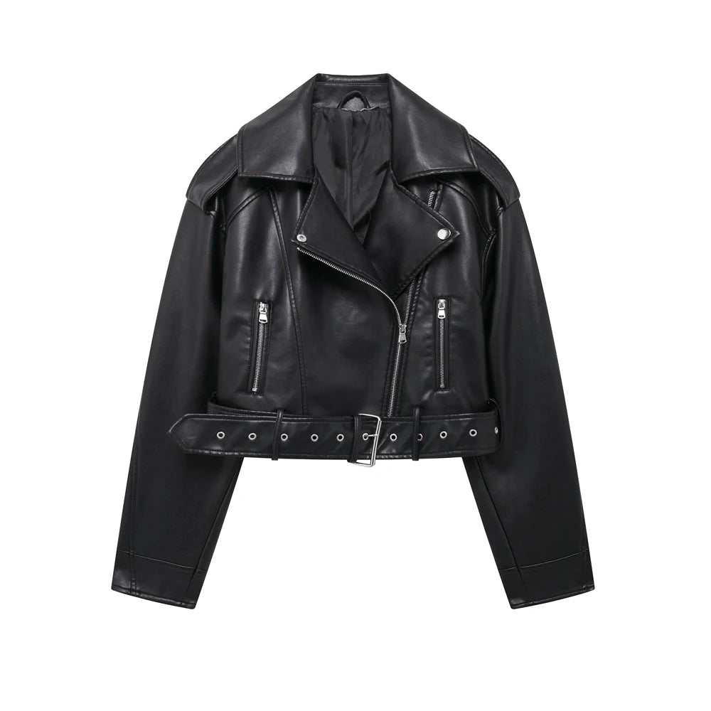 Faux Leather Biker Jacket – Chic Zip-Up Coat
