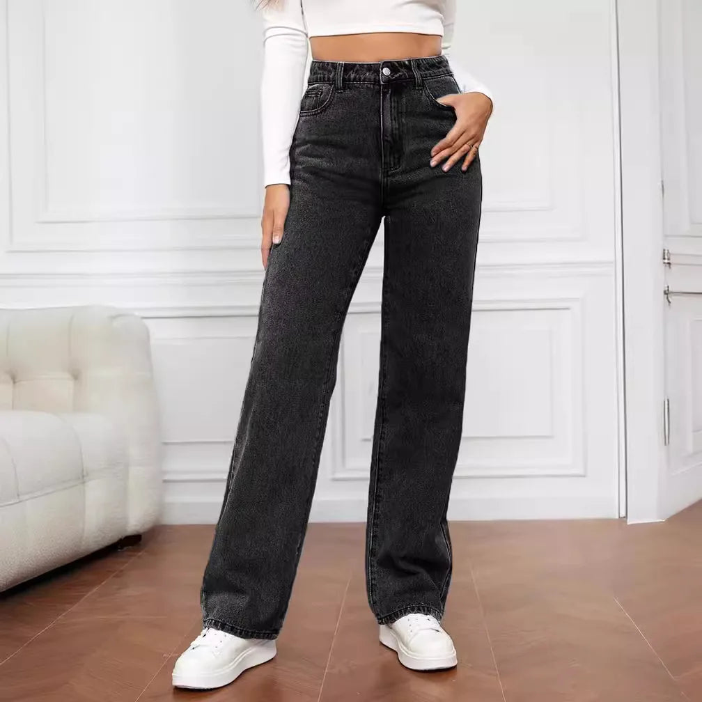 High-Waist Baggy Straight Jeans – Retro Street Style
