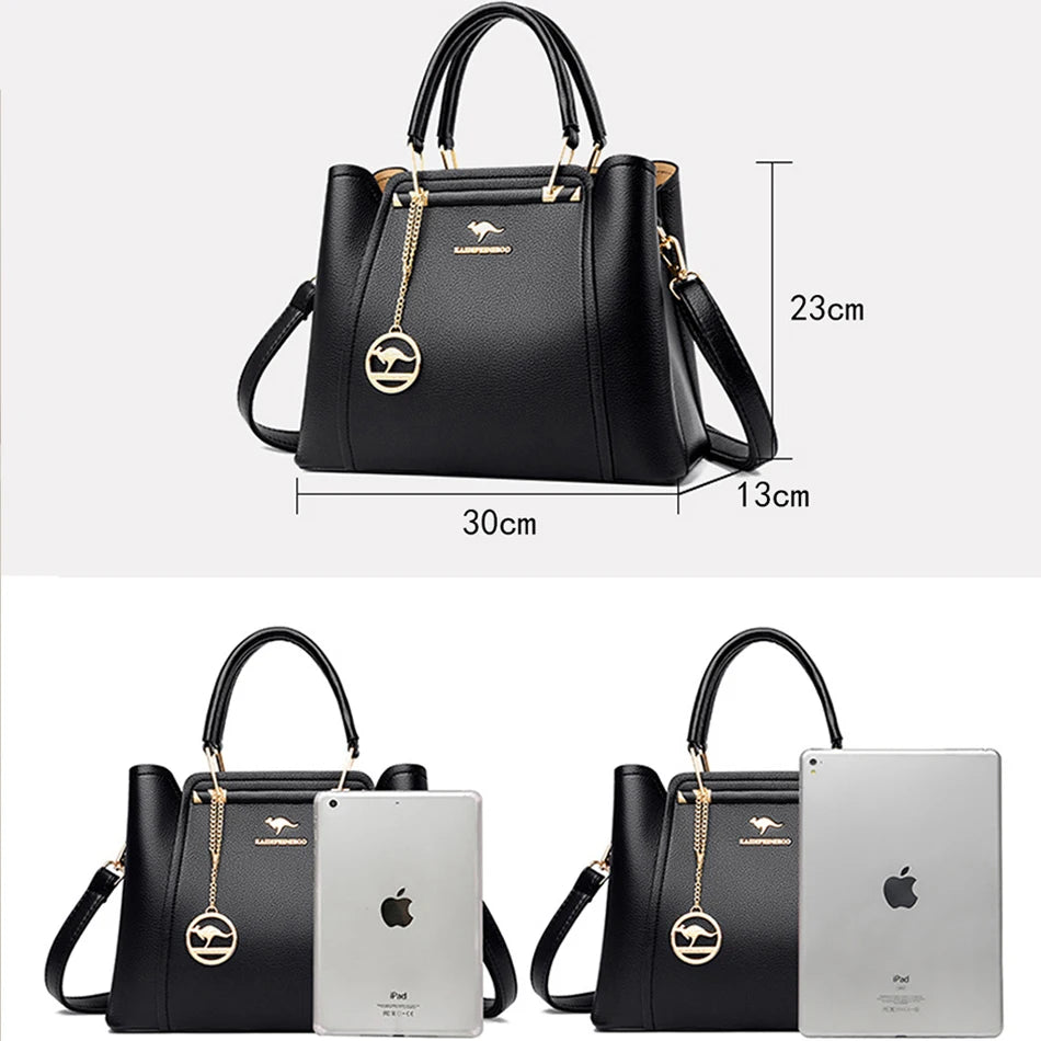 Luxury Leather Handbag – Versatile 3-Layer Tote & Crossbody
