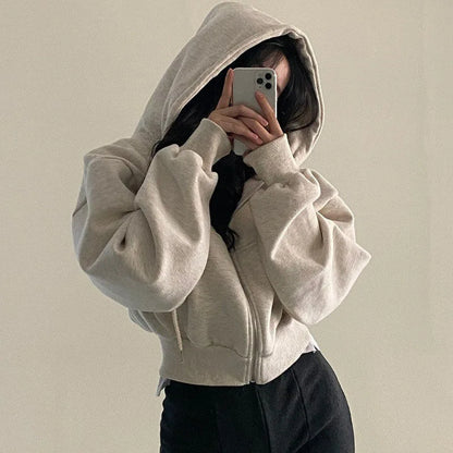 Moletom Cropped Hooded Zip Y2K Harajuku