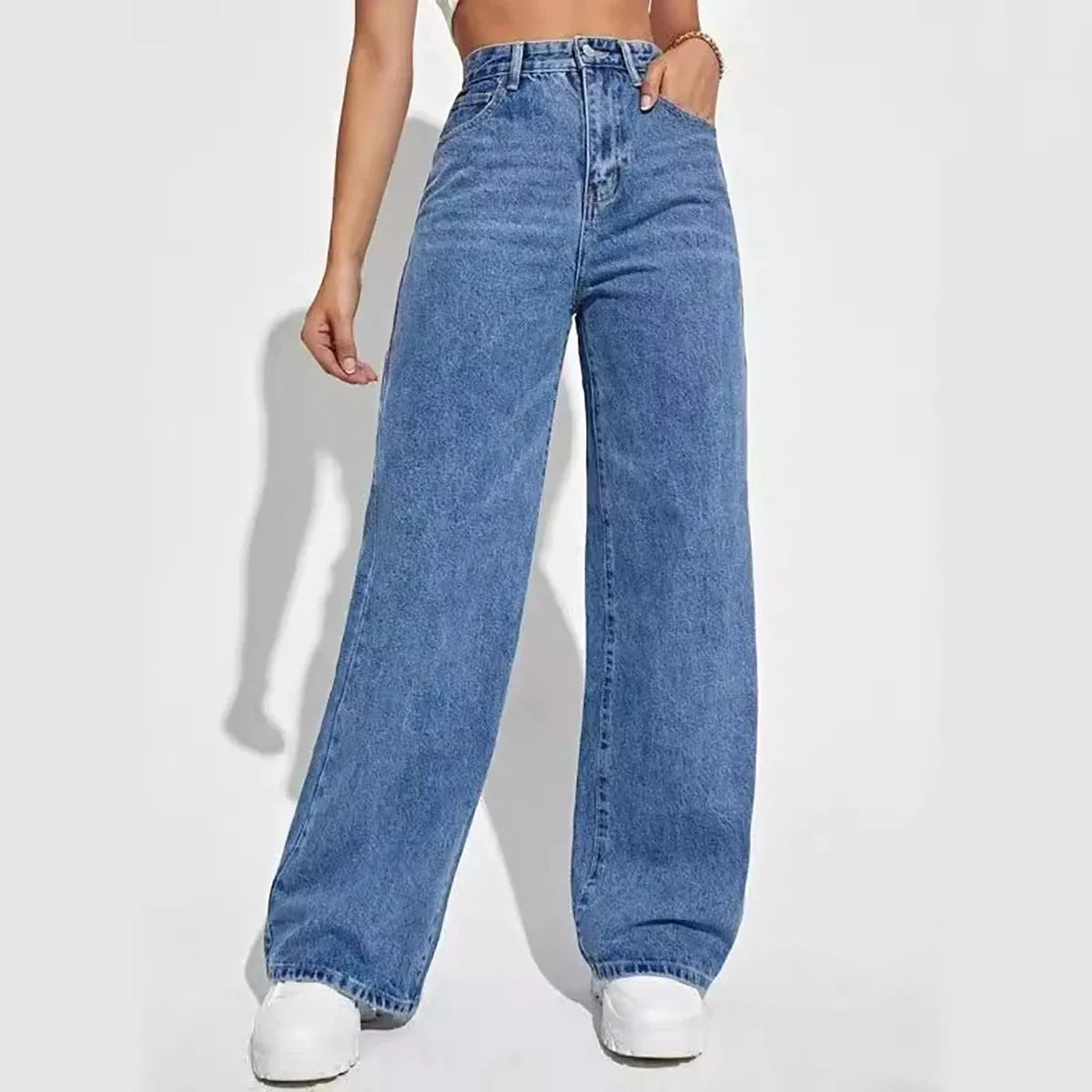 High-Waist Baggy Straight Jeans – Retro Street Style