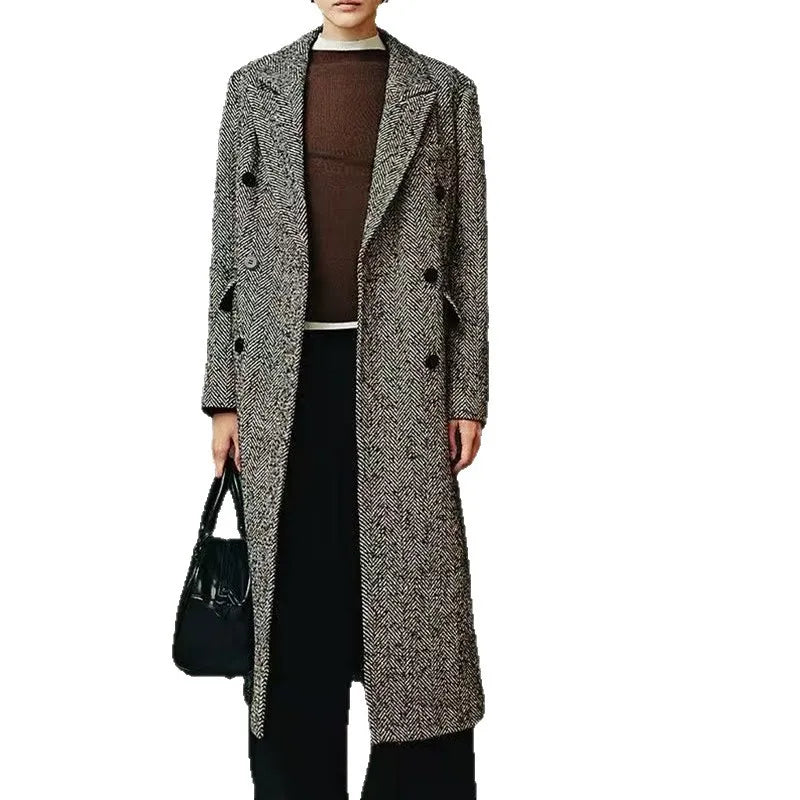 Long Slim Wool Coat – Timeless Double-Breasted Elegance
