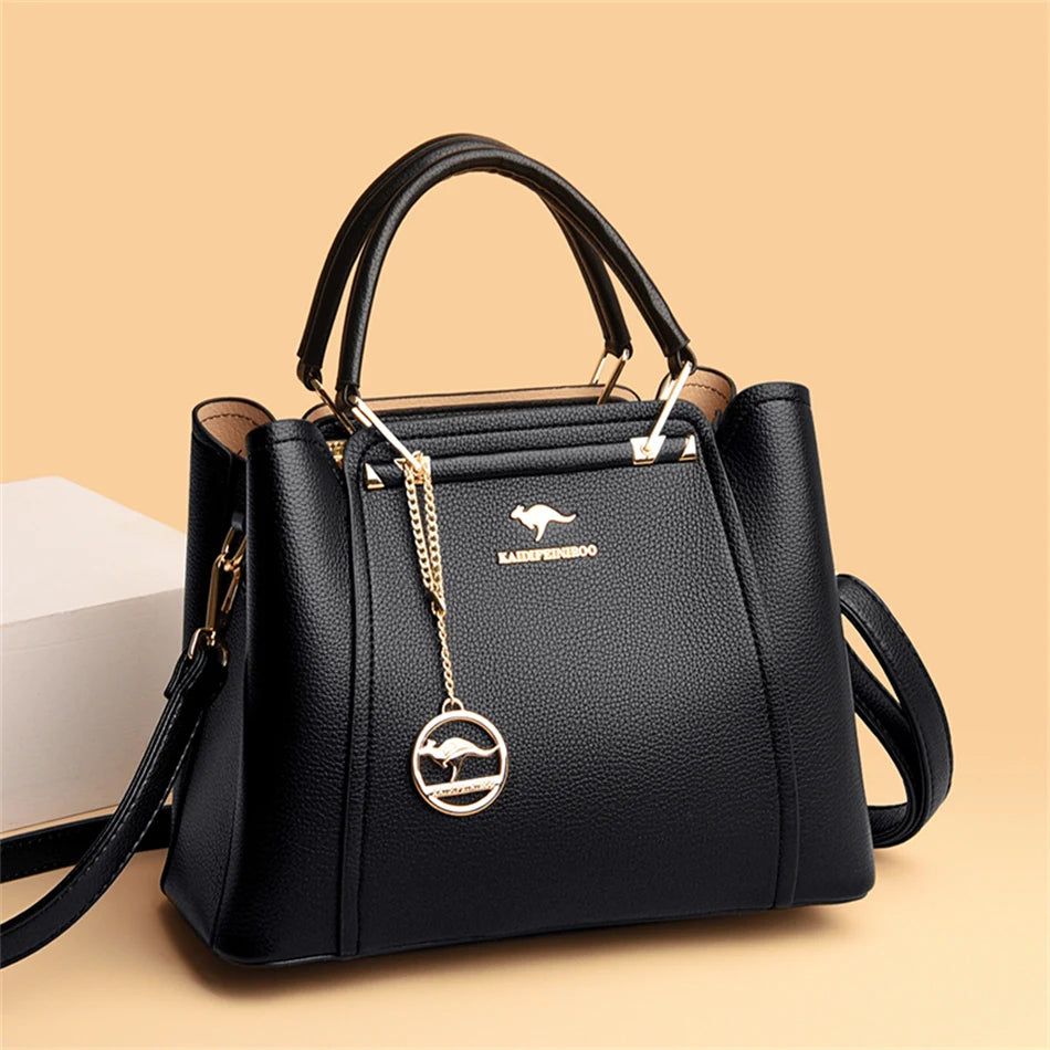 Luxury Leather Handbag – Versatile 3-Layer Tote & Crossbody