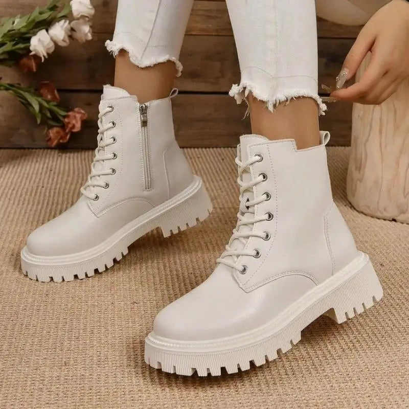 Ankle Motorcycle Boots with Plush Lining