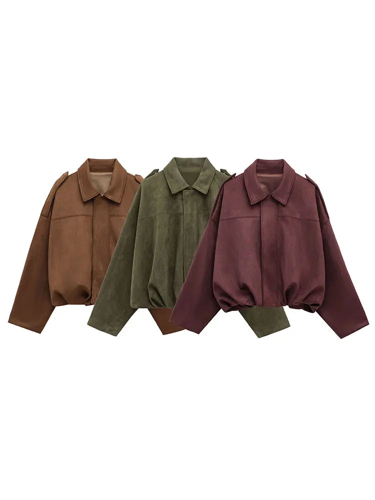 Women’s Brown Green Suede Bomber Jacket