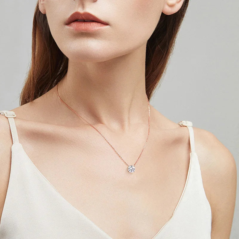 Sparkling, Classic, Lab Diamond Pendant Necklace. 100% 925 Sterling Silver