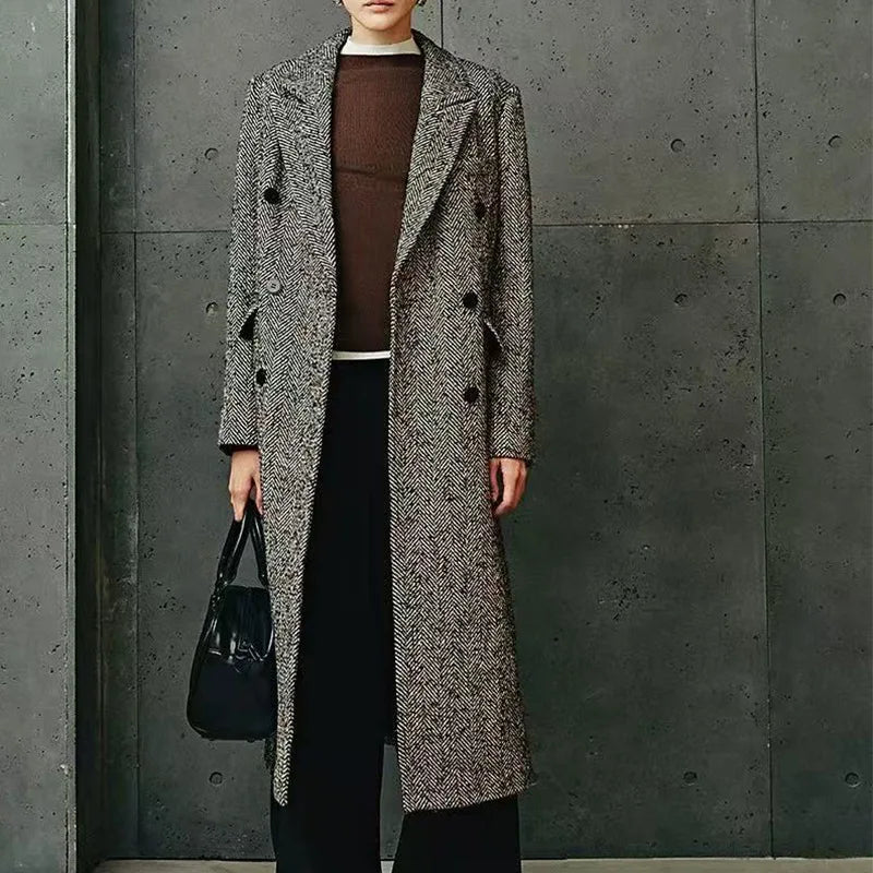 Long Slim Wool Coat – Timeless Double-Breasted Elegance