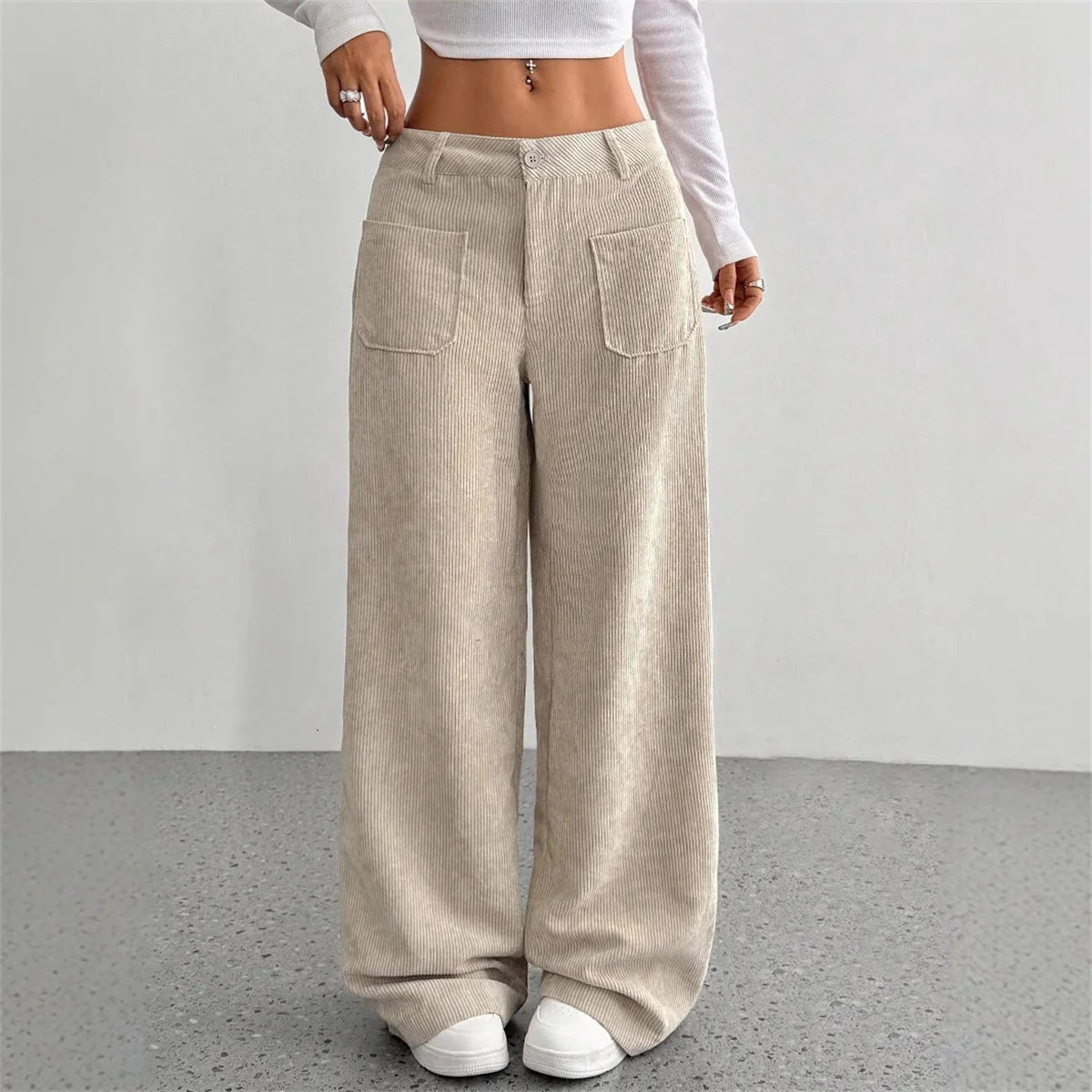 High-Waist Wide-Leg Corduroy Pants