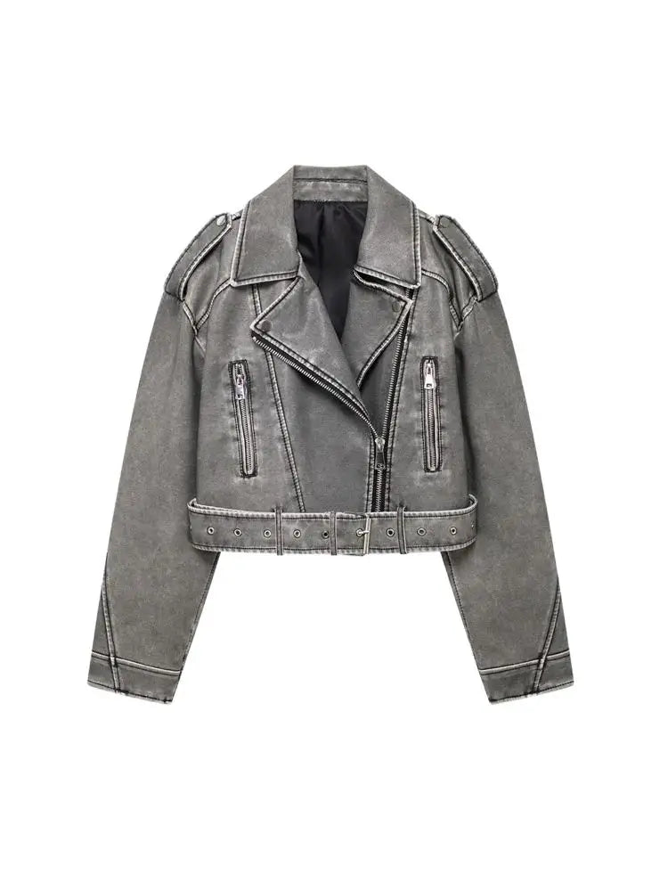 Faux Leather Biker Jacket – Chic Zip-Up Coat