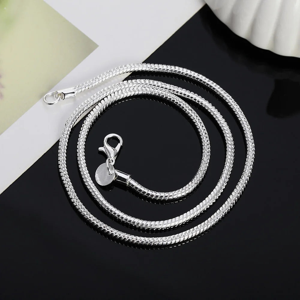 Silver Snake Chain Necklace – Solid Unisex Pendant Chain
