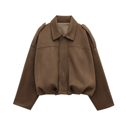 Women’s Brown Green Suede Bomber Jacket