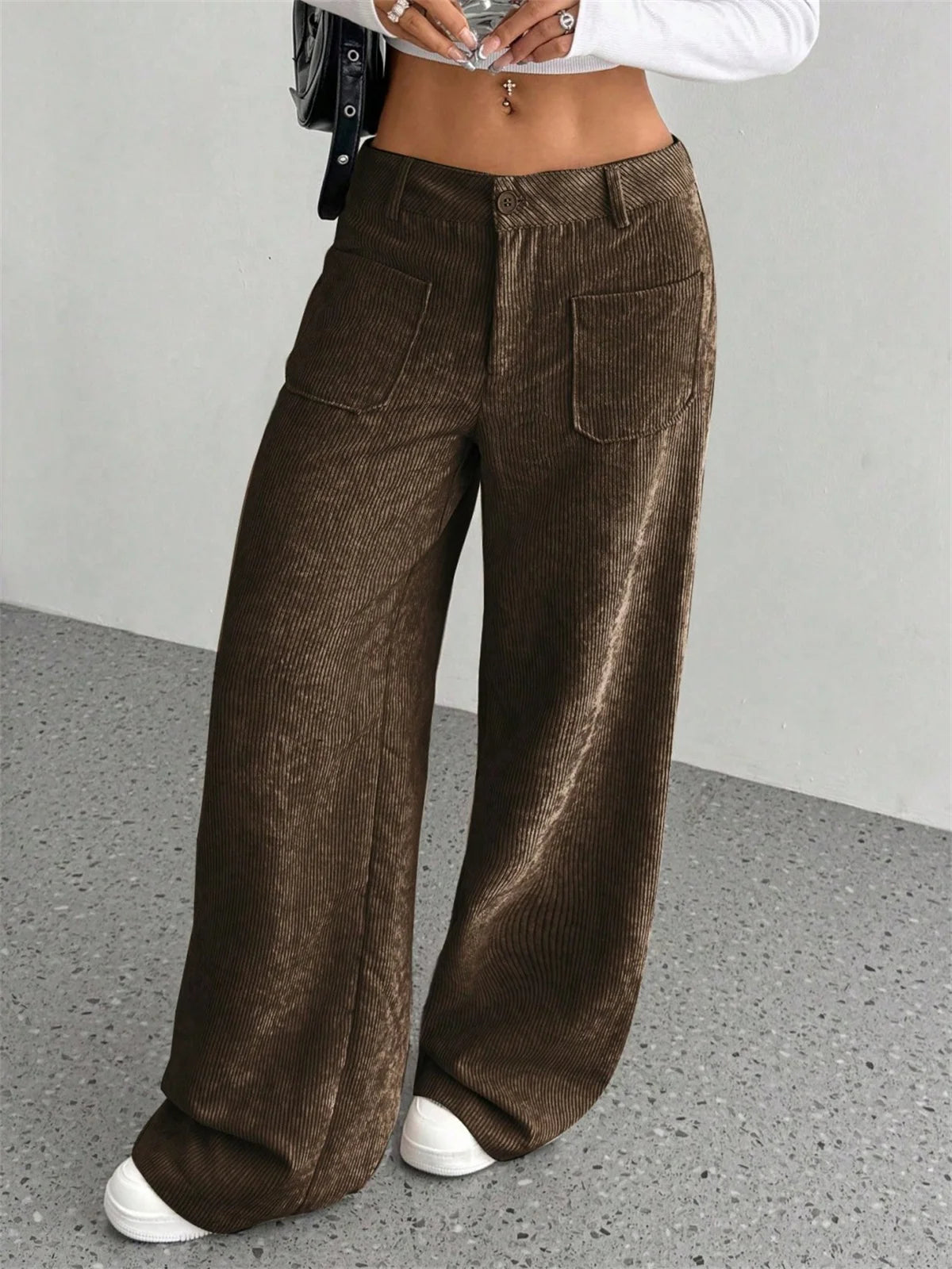 High-Waist Wide-Leg Corduroy Pants