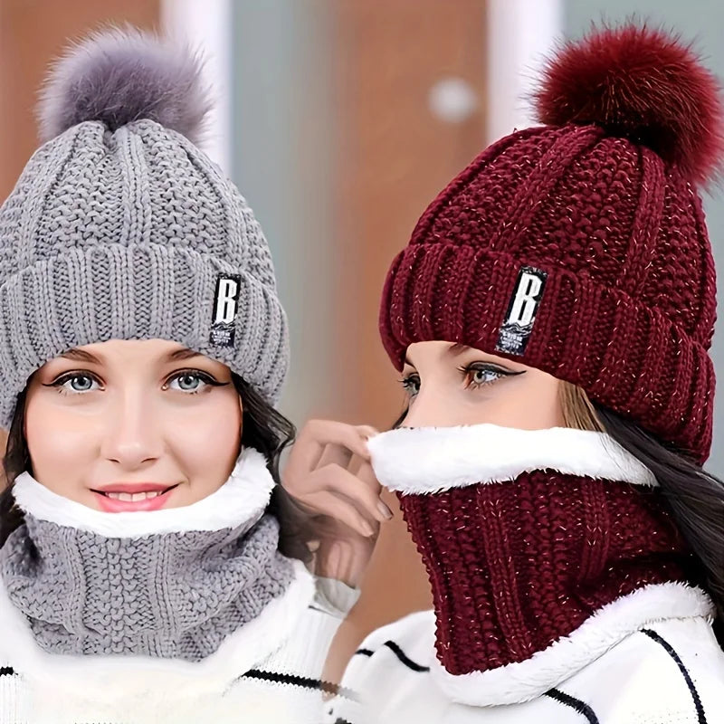 2PCS Winter Knit Hat Set – Plush Warmth for Cold Days