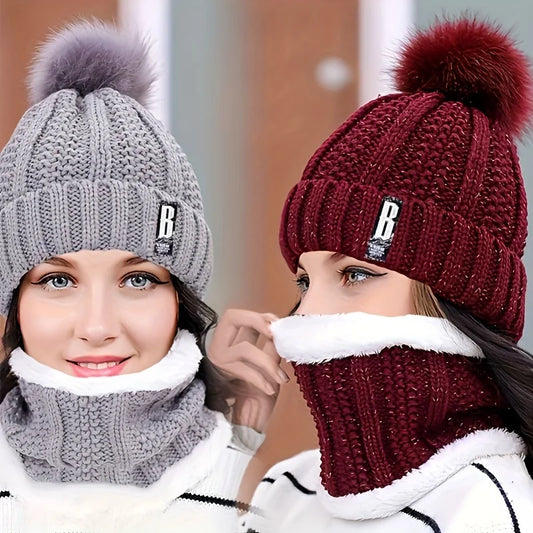 2PCS Winter Knit Hat Set – Plush Warmth for Cold Days