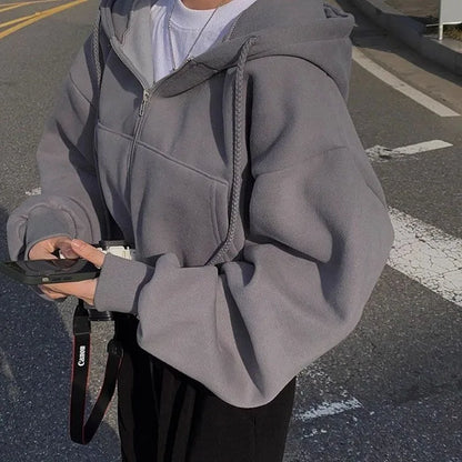Moletom Cropped Hooded Zip Y2K Harajuku