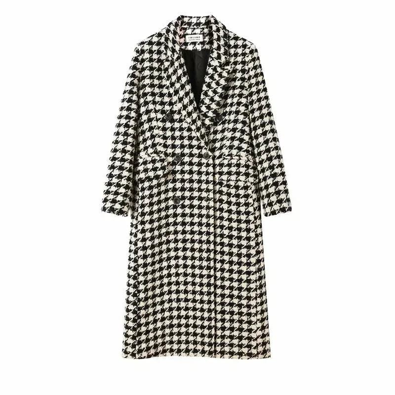 Mid-Length Wool Coat – Slim Winter Plaid Jacket