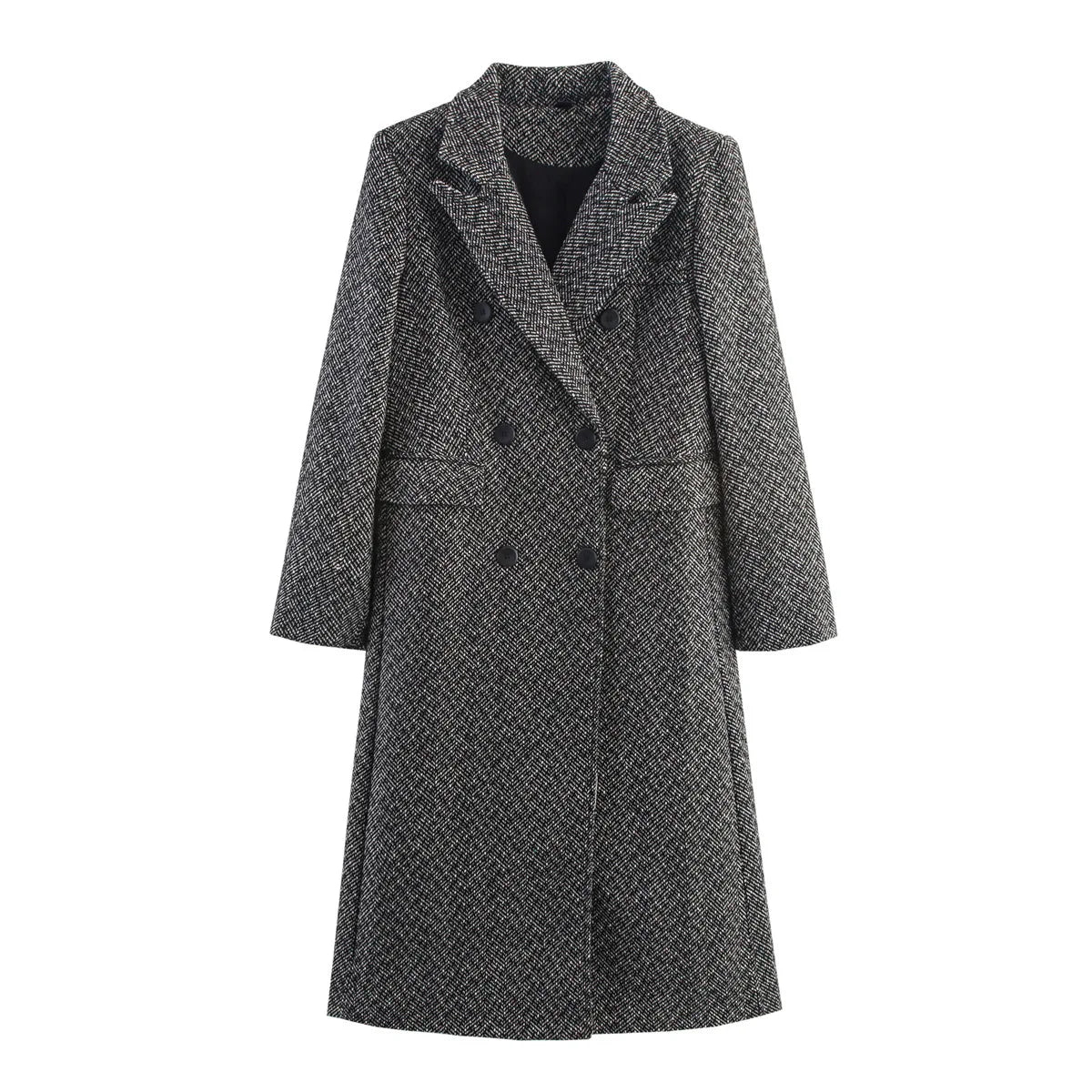 Long Slim Wool Coat – Timeless Double-Breasted Elegance