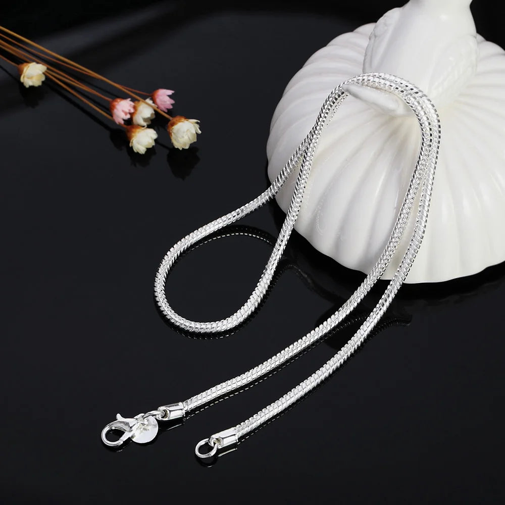 Silver Snake Chain Necklace – Solid Unisex Pendant Chain