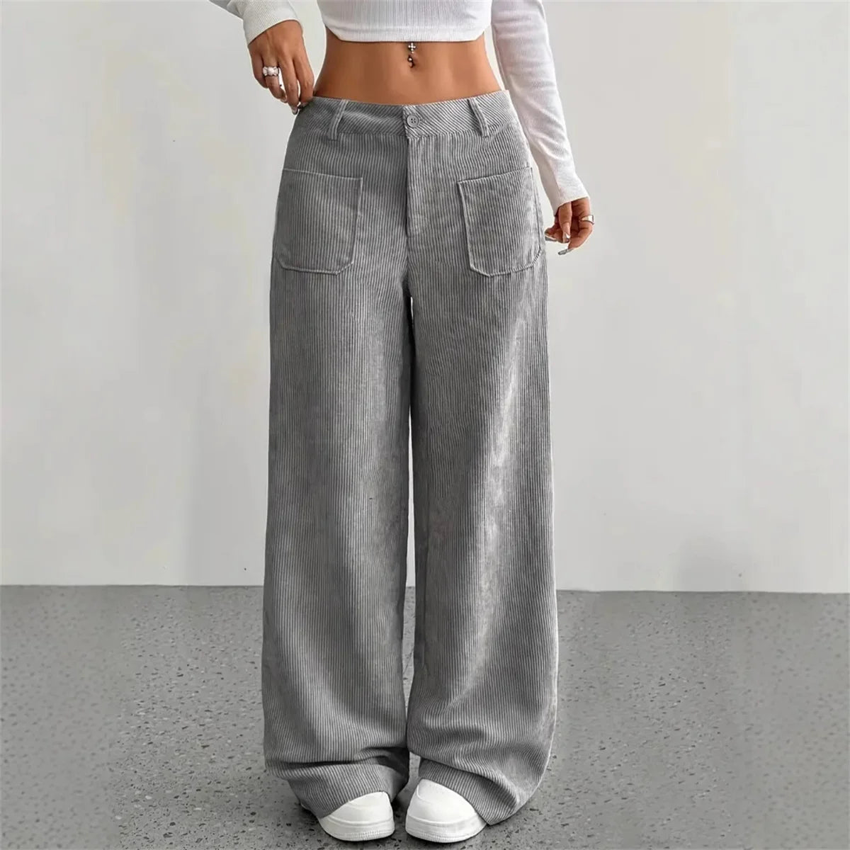High-Waist Wide-Leg Corduroy Pants